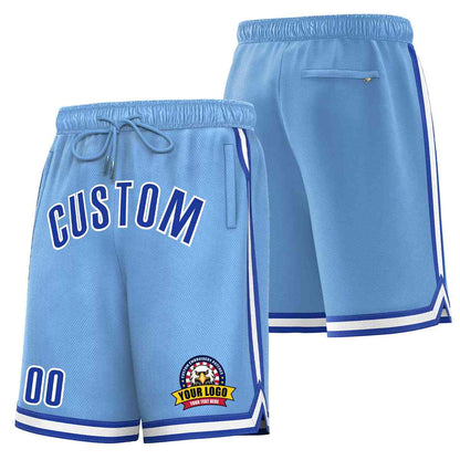 Custom Light Blue Royal-White Classic Style Basketball Mesh Shorts