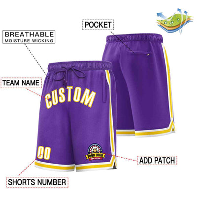 Custom Purple White-Gold Classic Style Basketball Mesh Shorts