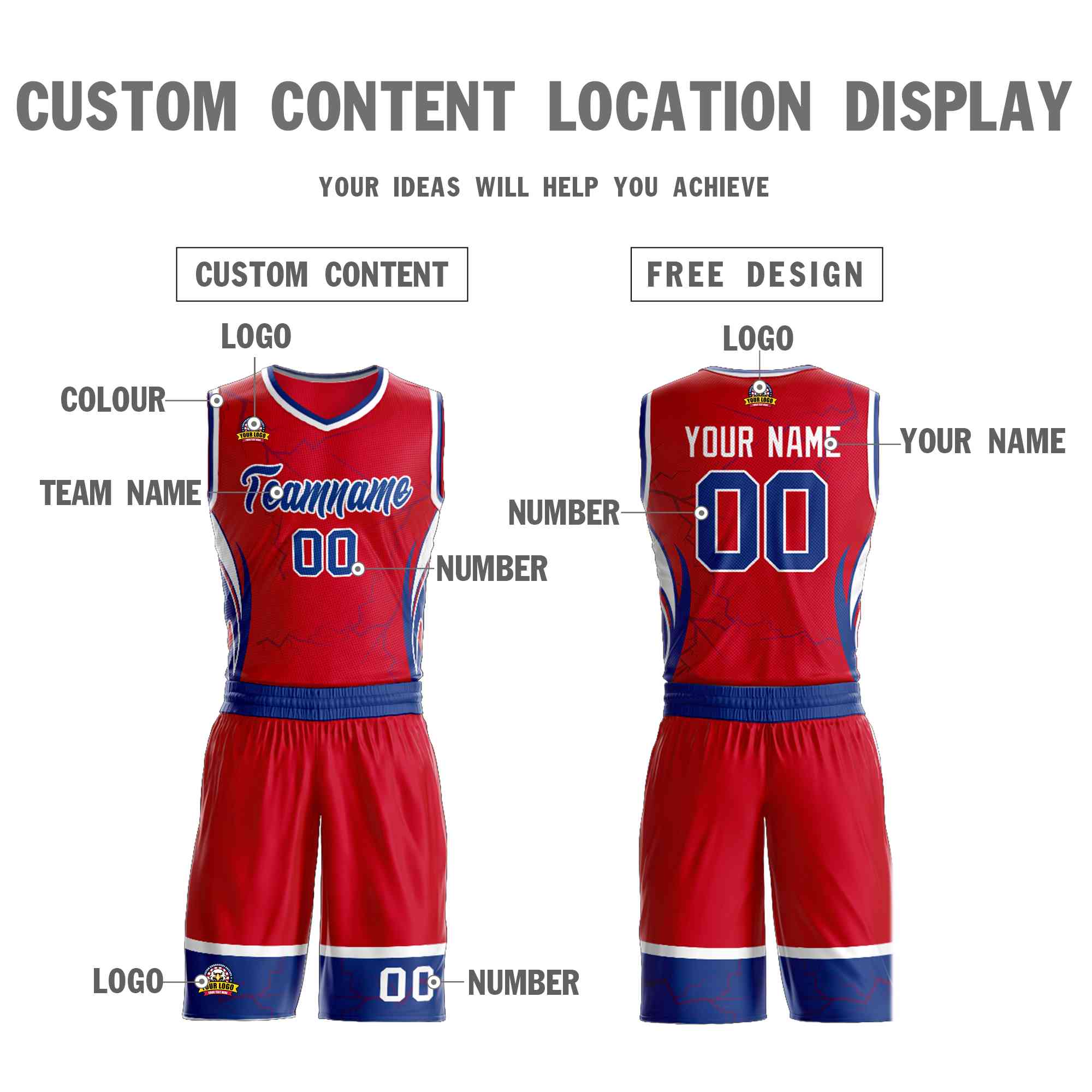 Custom Red Royal-White Graffiti Pattern Sets Lightning Basketball Jersey