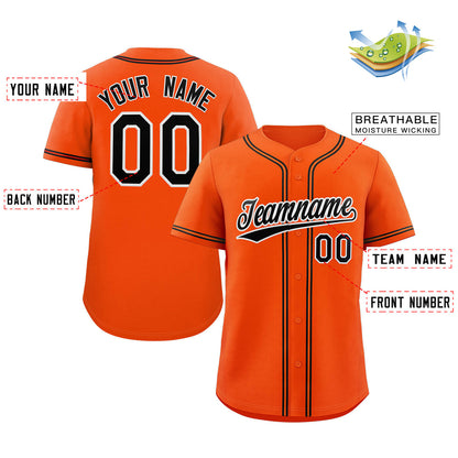 Custom Orange Black-White Classic Style Authentic Baseball Jersey