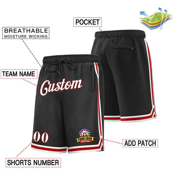 Custom Black White-Red Classic Style Basketball Mesh Shorts