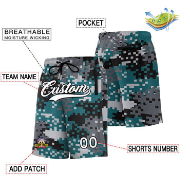 Custom Gray White Black Camo Basketball Shorts
