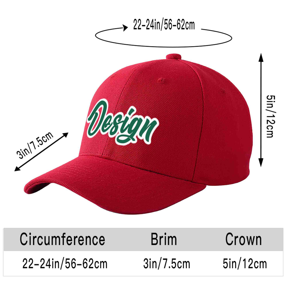 Custom Red Kelly Green-White Curved Eaves Sport Design Baseball Cap