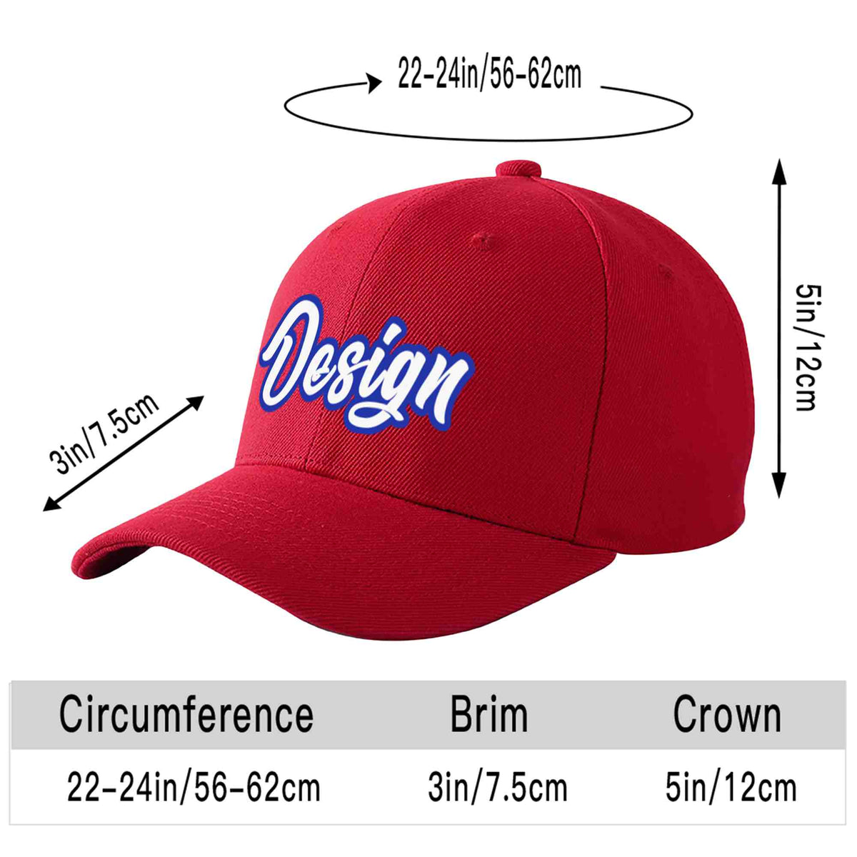 Custom Red White-Royal Curved Eaves Sport Design Baseball Cap