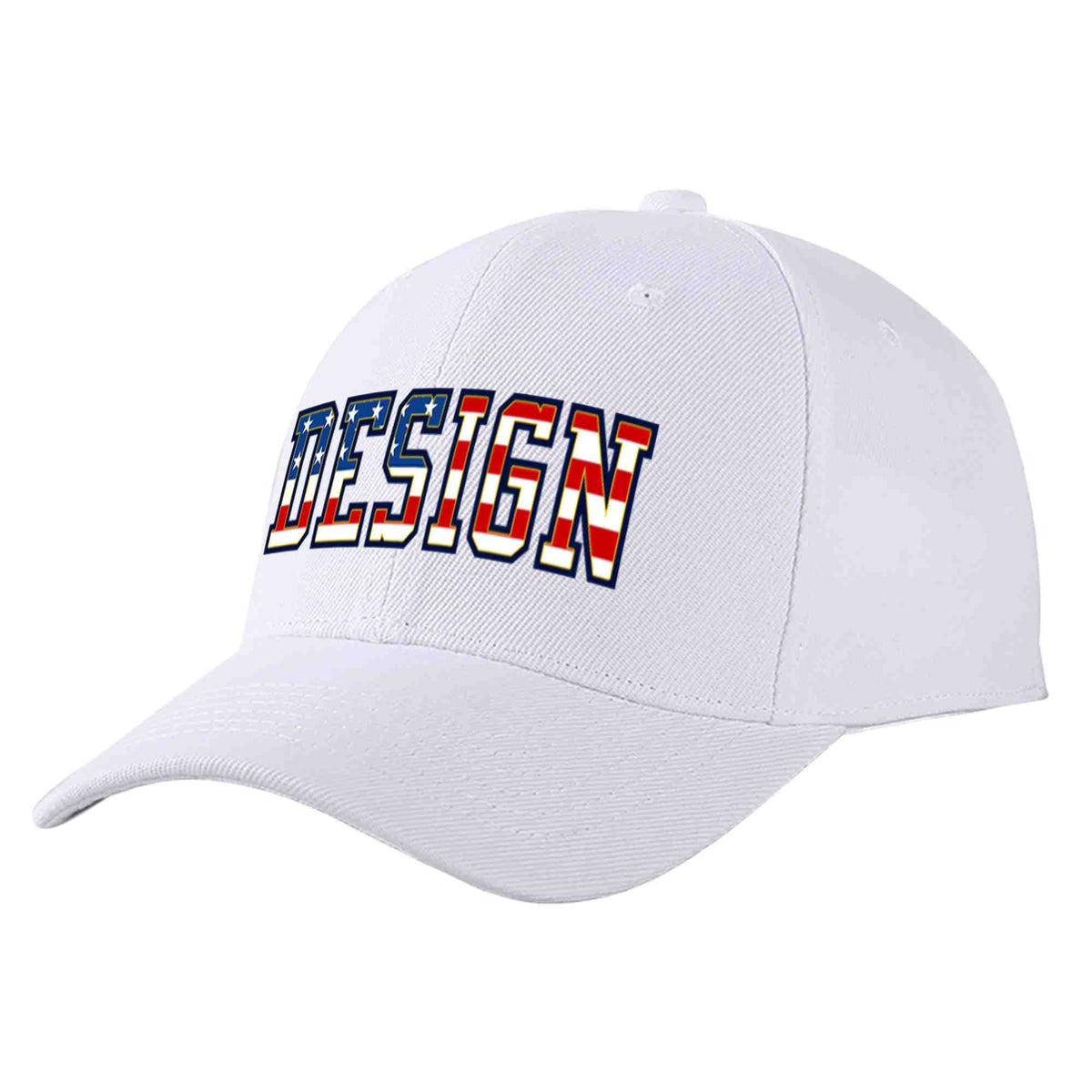 Custom White Vintage USA Flag-Gold Curved Eaves Sport Design Baseball Cap