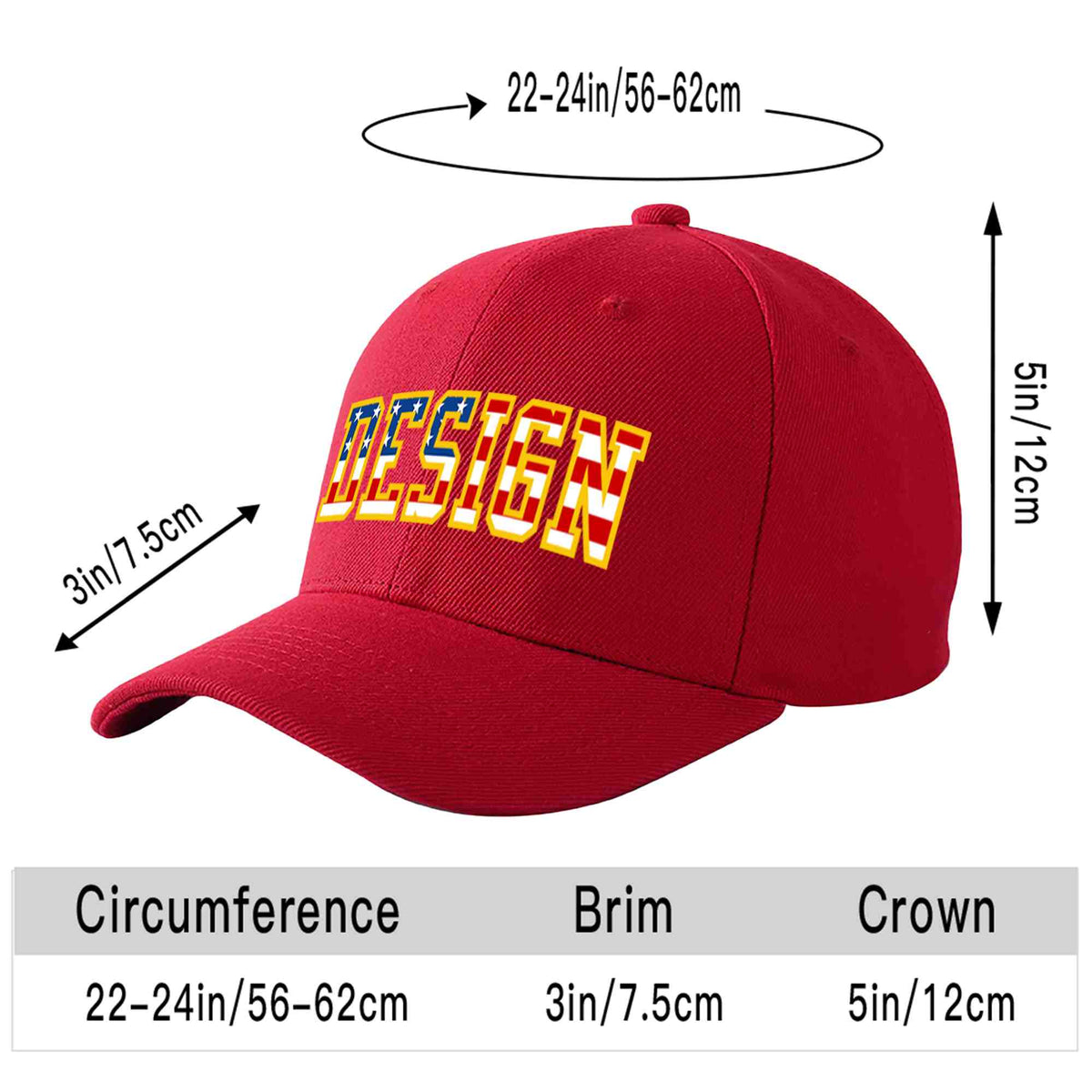 Custom Red Vintage USA Flag-Gold Curved Eaves Sport Design Baseball Cap