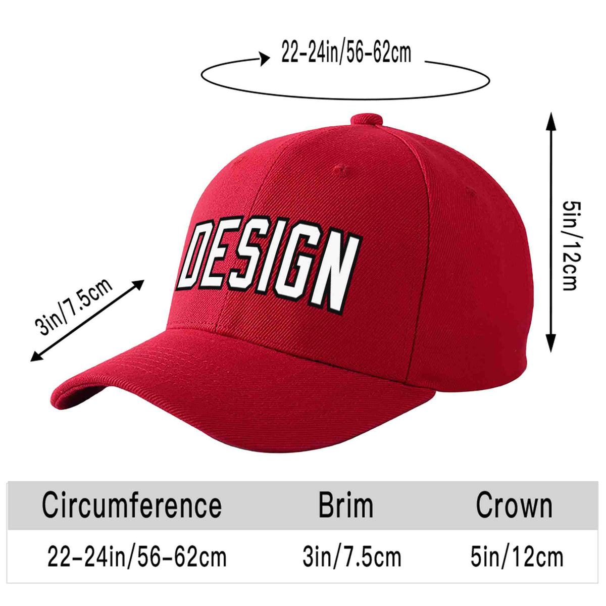 Custom Red White-Black Curved Eaves Sport Design Baseball Cap