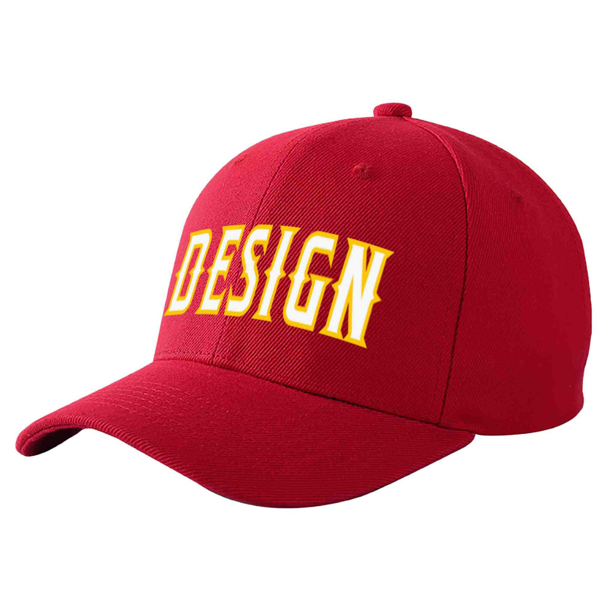 Custom Red White-Gold Curved Eaves Sport Design Baseball Cap