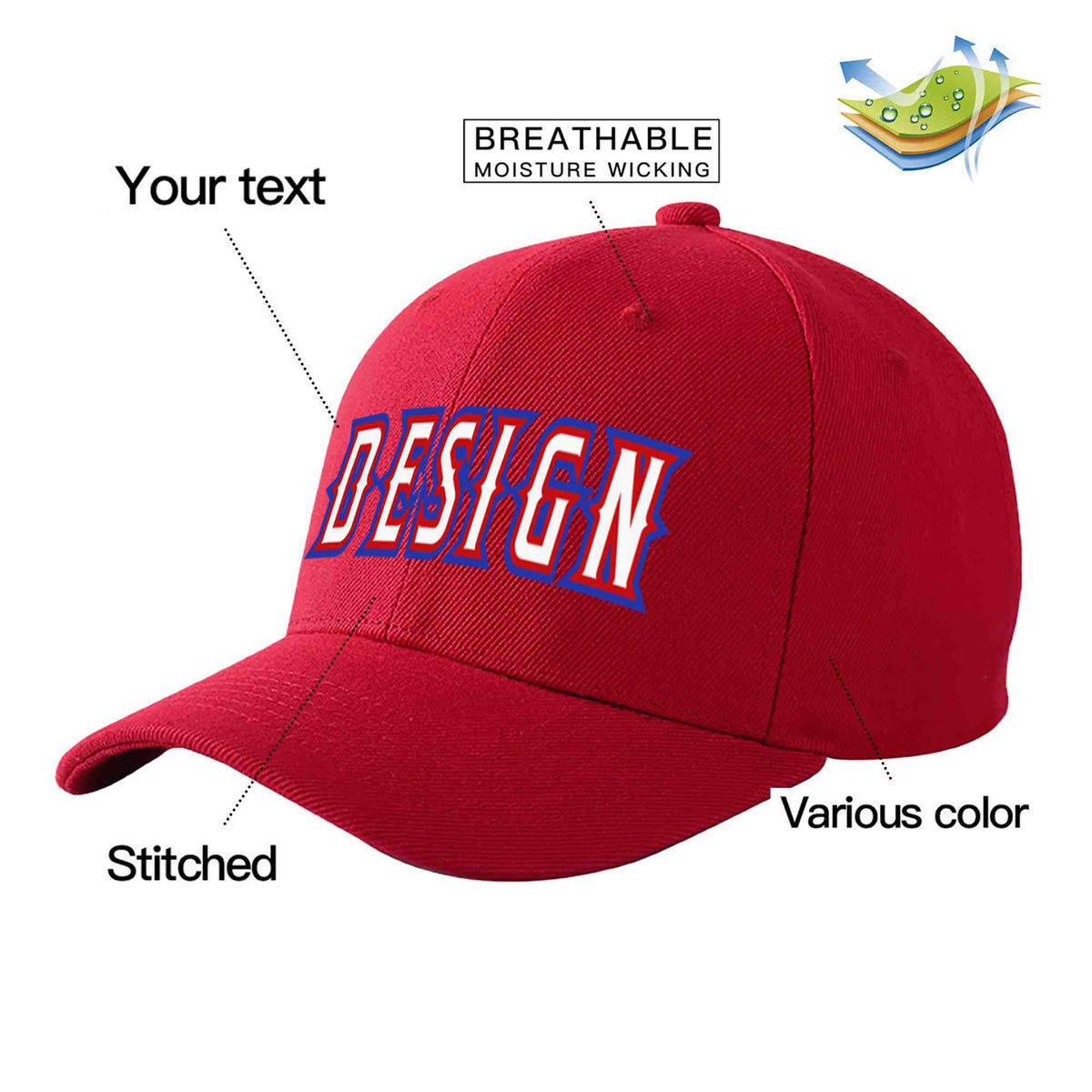 Custom Red White-Red Curved Eaves Sport Design Baseball Cap