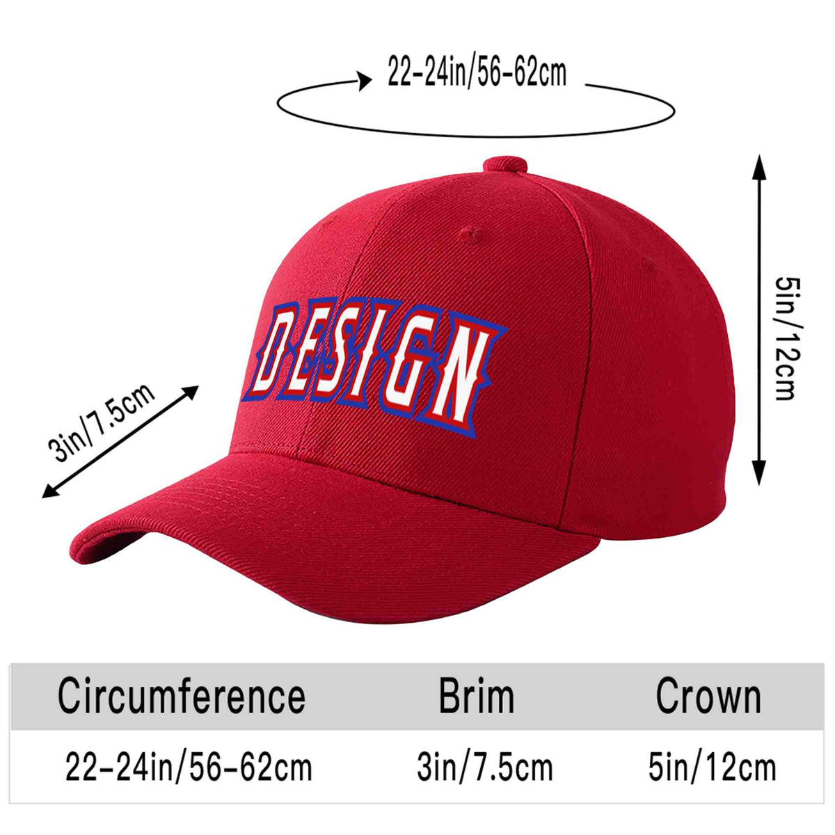 Custom Red White-Red Curved Eaves Sport Design Baseball Cap