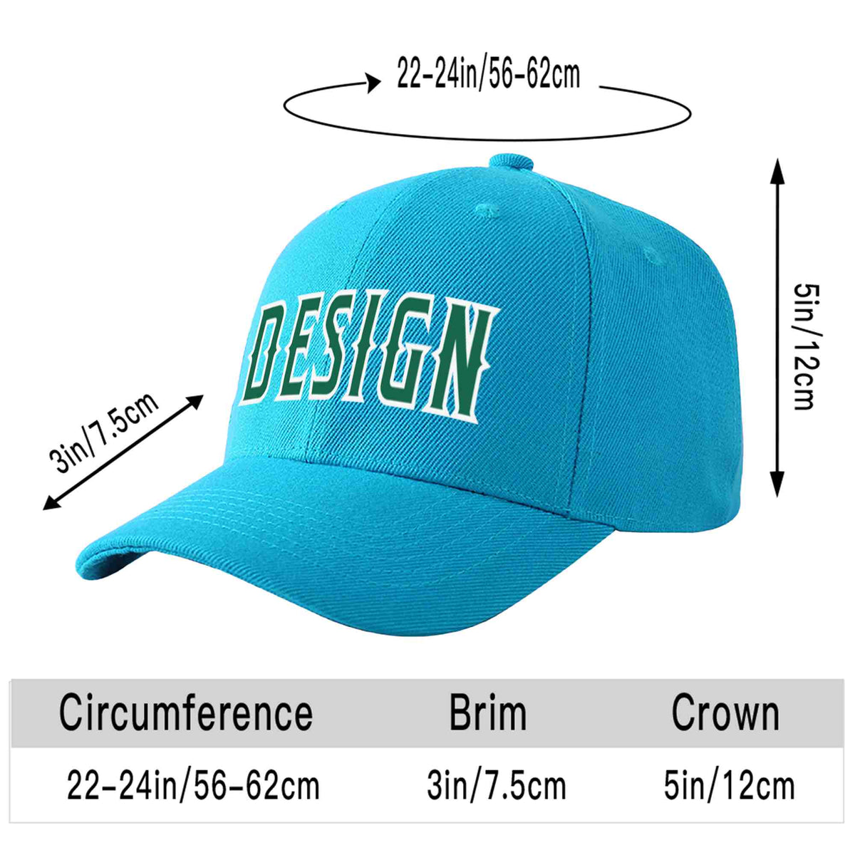 Custom Aqua Kelly Green-White Curved Eaves Sport Design Baseball Cap