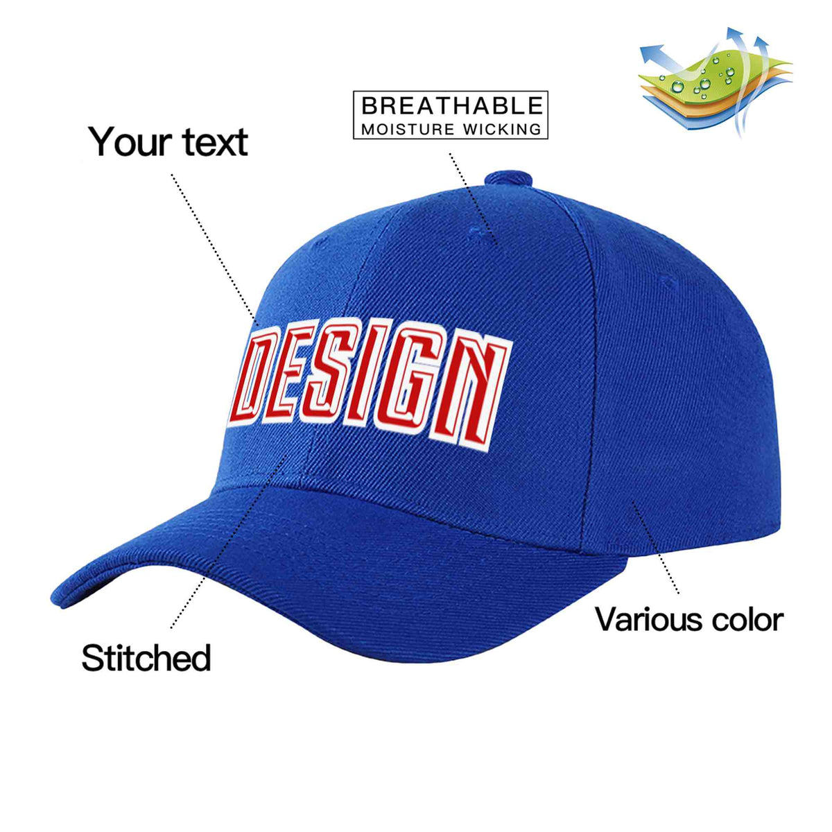 Custom Royal Red-White Curved Eaves Sport Design Baseball Cap