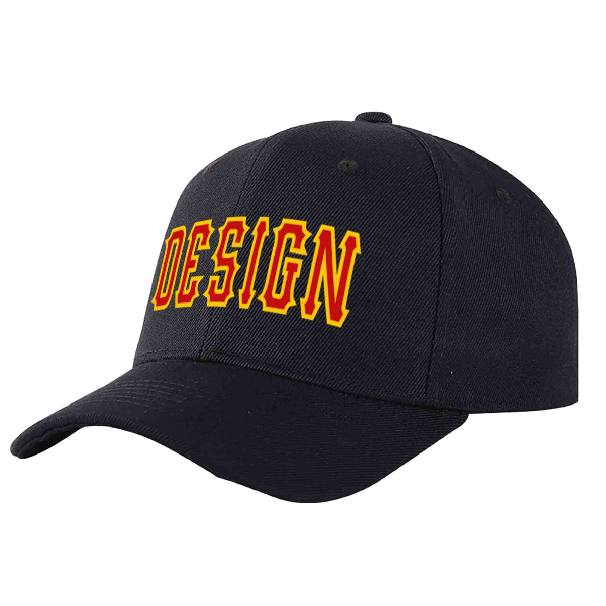 Custom Black Red-Yellow Curved Eaves Sport Design Baseball Cap