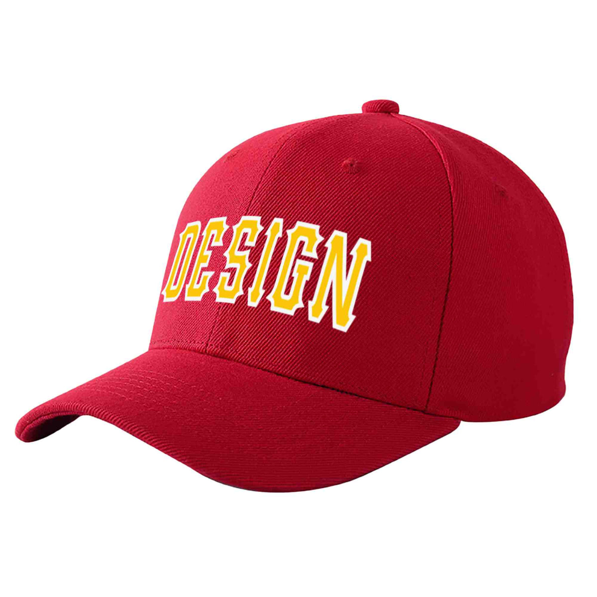 Custom Red Gold-White Curved Eaves Sport Design Baseball Cap