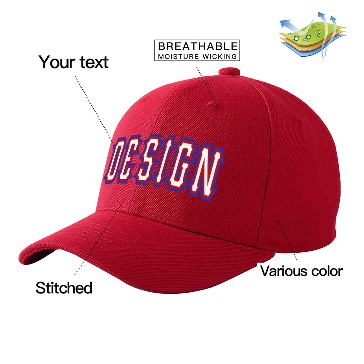 Custom Red White-Red Curved Eaves Sport Design Baseball Cap