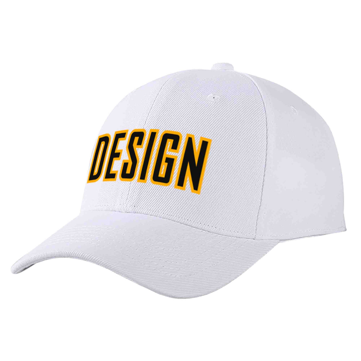 Custom White Black-Yellow Curved Eaves Sport Design Baseball Cap