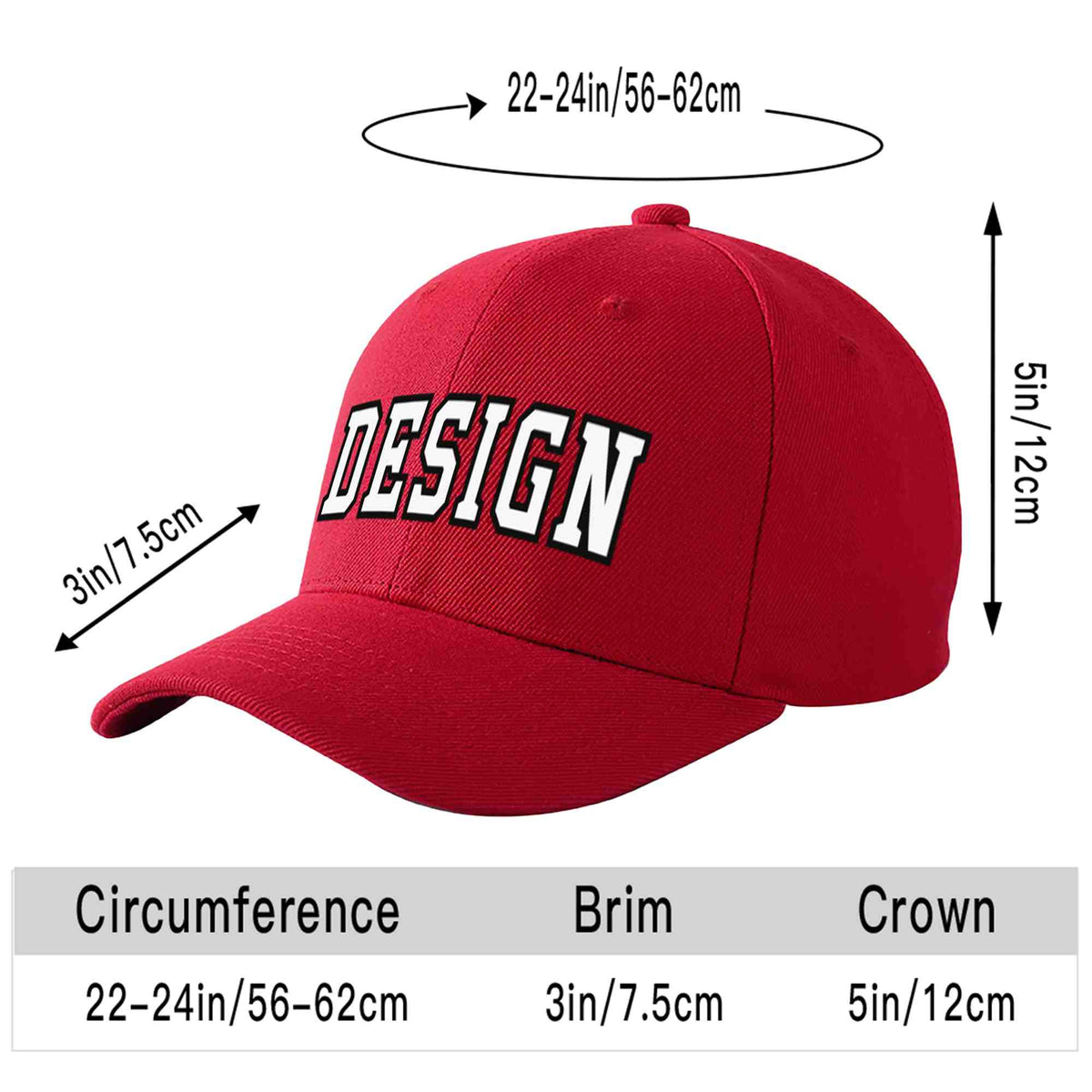 Custom Red White-Black Curved Eaves Sport Design Baseball Cap