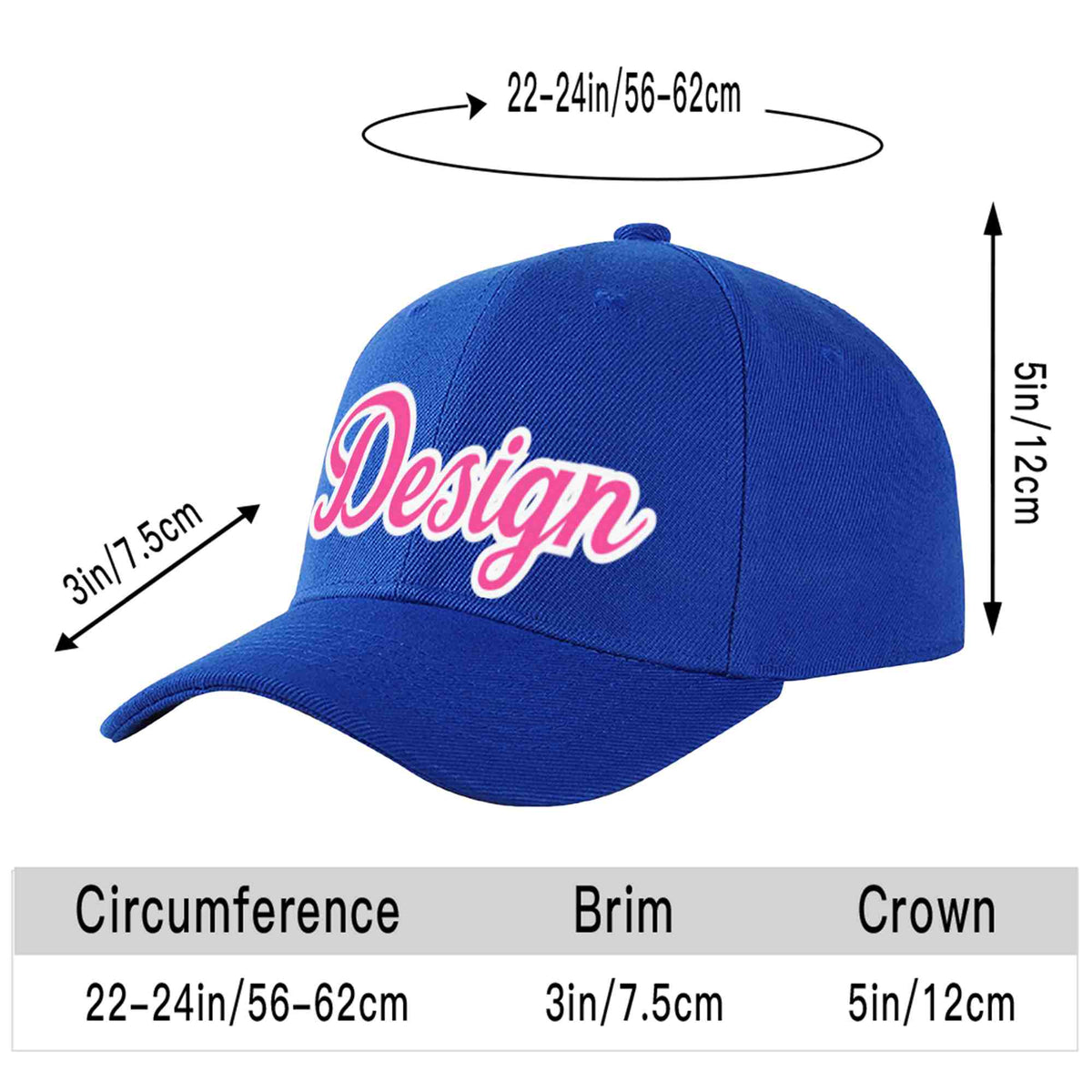 Custom Royal Pink-White Curved Eaves Sport Design Baseball Cap
