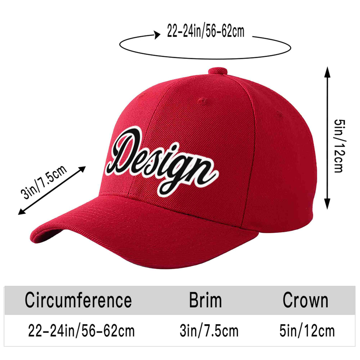 Custom Red Black-White Curved Eaves Sport Design Baseball Cap