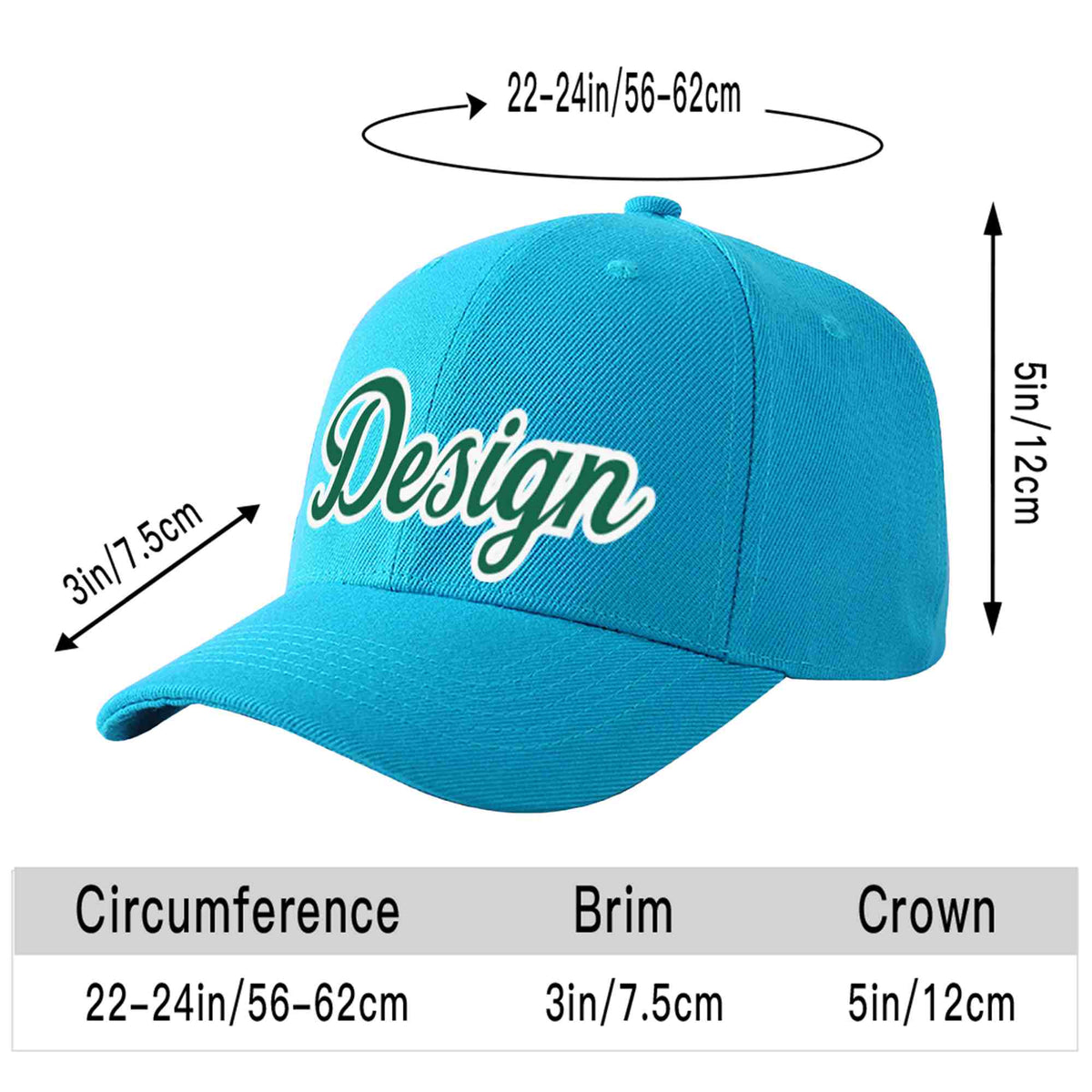 Custom Aqua Kelly Green-White Curved Eaves Sport Design Baseball Cap
