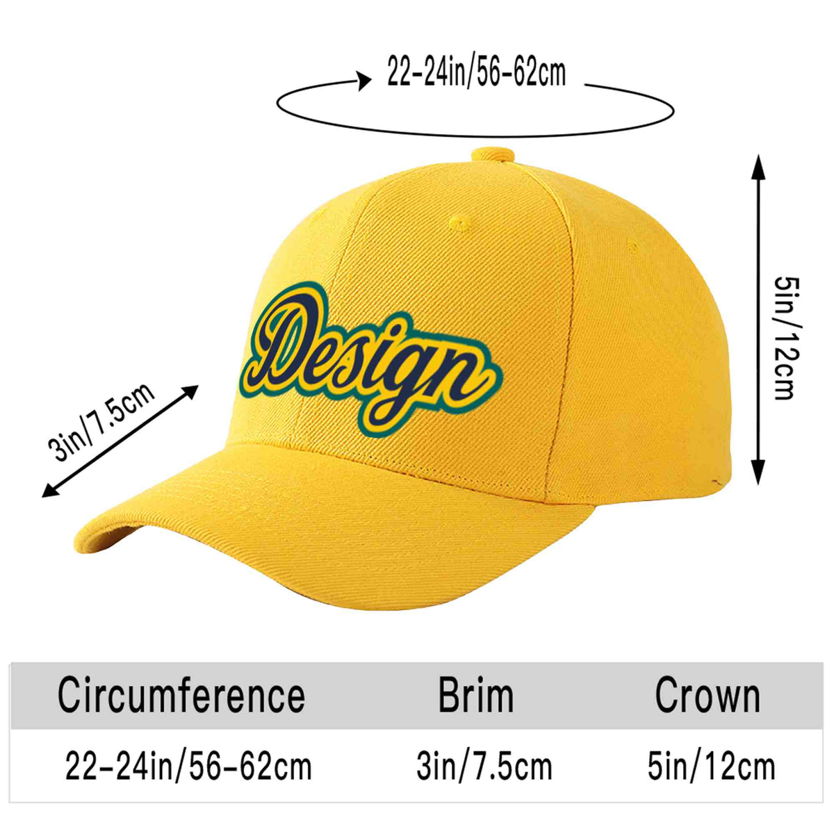 Custom Gold Navy-Gold Curved Eaves Sport Design Baseball Cap