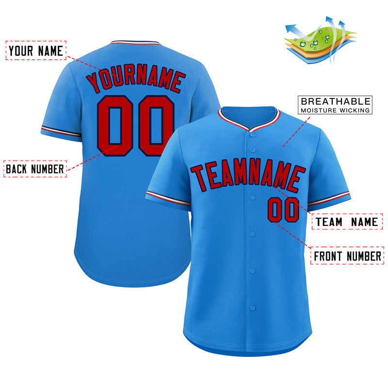 Custom Light Blue Red-Navy Classic Style Authentic Baseball Jersey