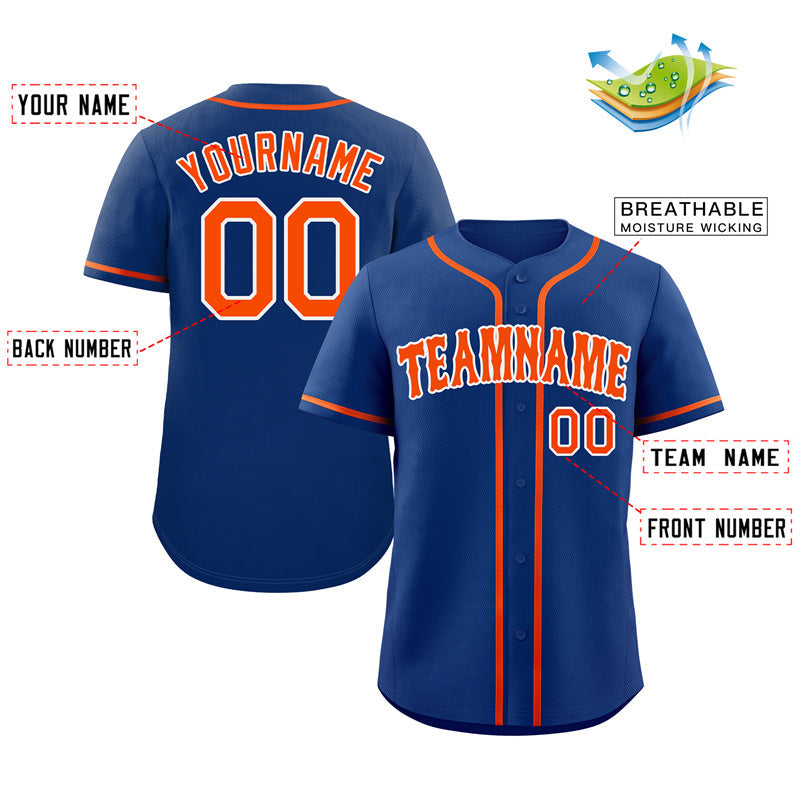 Custom Royal Orange-White Hook Classic Style Authentic Baseball Jersey