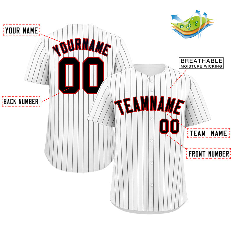 Custom White Black-Red Hook Stripe Fashion Authentic Baseball Jersey
