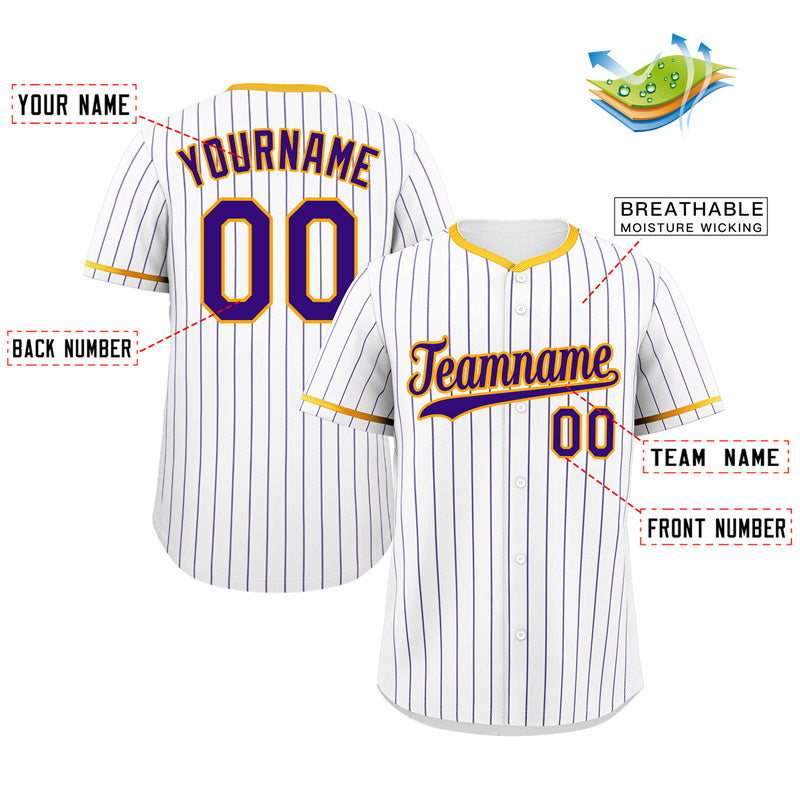 Custom White Purple-Gold Hook Stripe Fashion Authentic Baseball Jersey