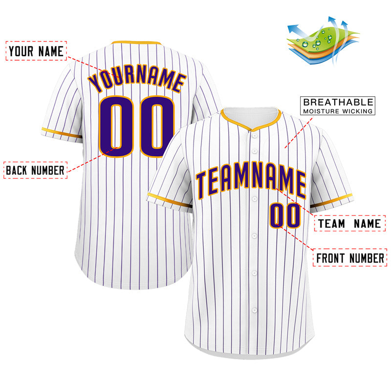 Custom White Purple-Gold Hook Stripe Fashion Authentic Baseball Jersey