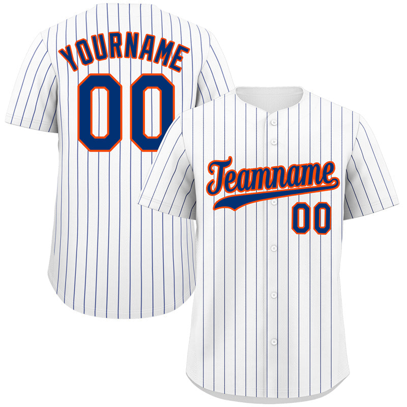 Custom White Royal-Orange Bull Stripe Fashion Authentic Baseball Jersey