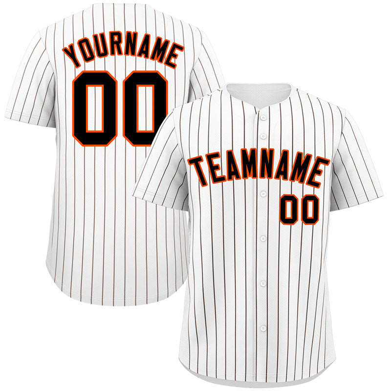 Custom White Brown-Orange Hook Stripe Fashion Authentic Baseball Jersey