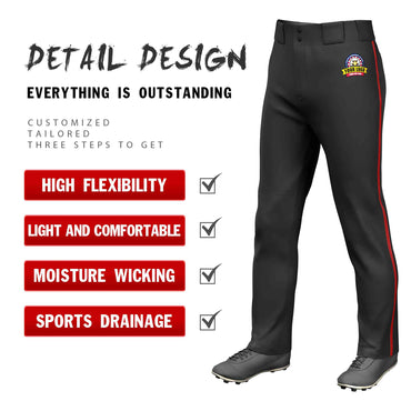 Custom Black Red Classic Fit Stretch Practice Loose-fit Baseball Pants
