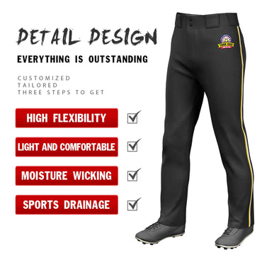 Custom Black Gold-White Classic Fit Stretch Practice Loose-fit Baseball Pants