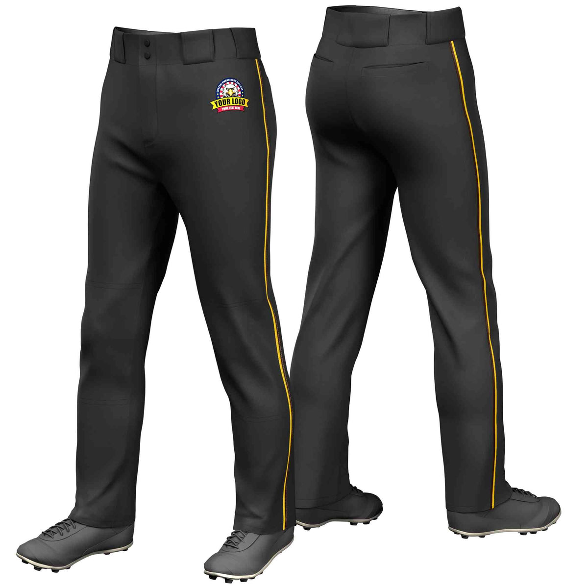 Custom Black Gold-Brown Classic Fit Stretch Practice Loose-fit Baseball Pants