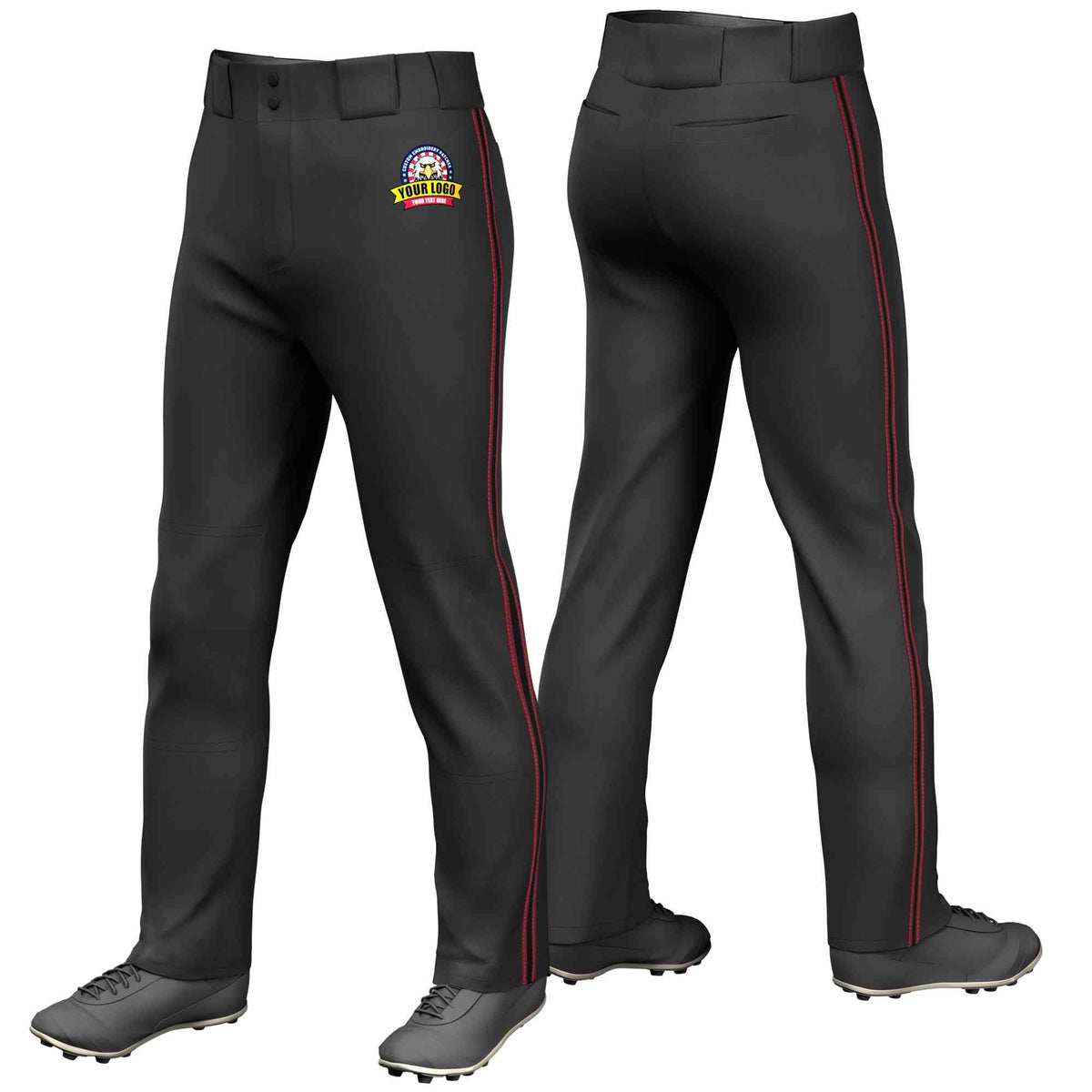Custom Black Crimson Black-Crimson Classic Fit Stretch Practice Loose-fit Baseball Pants
