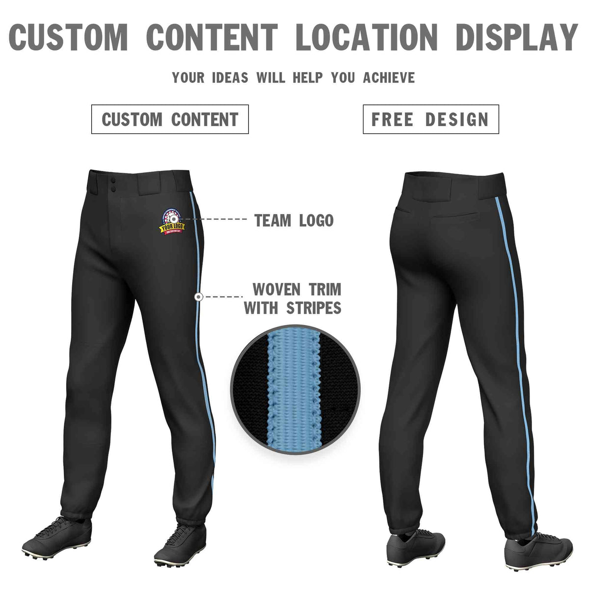 Custom Black Light Blue Classic Fit Stretch Practice Pull-up Baseball Pants