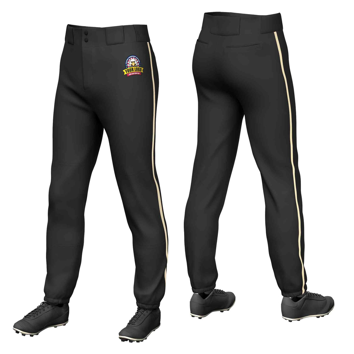 Custom Black Khaki Classic Fit Stretch Practice Pull-up Baseball Pants