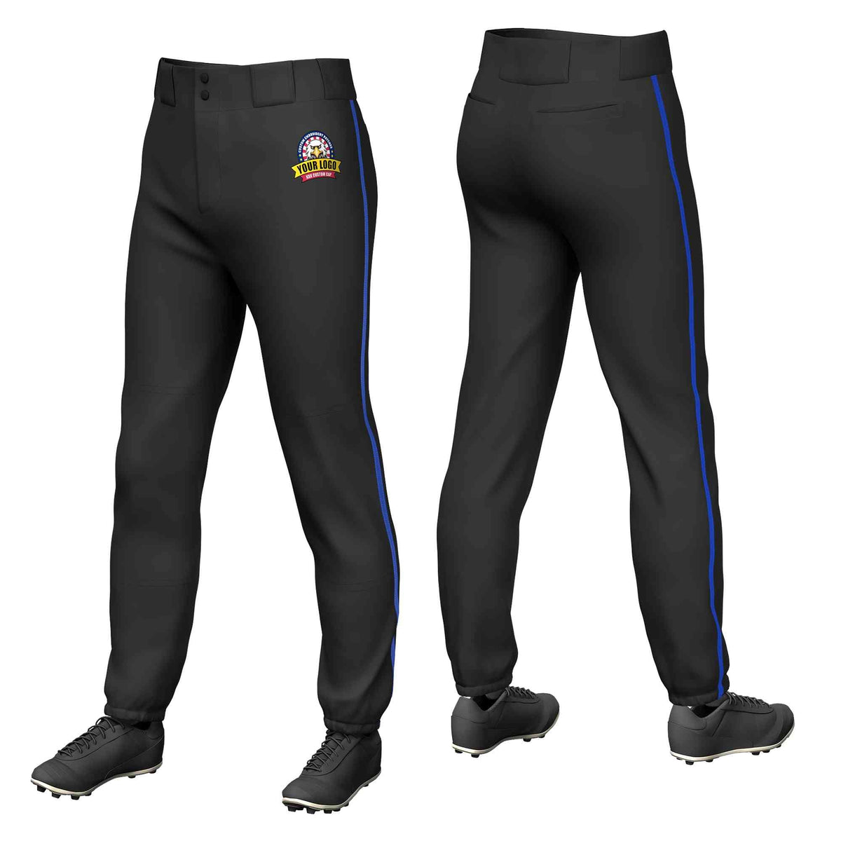 Custom Black Royal Classic Fit Stretch Practice Pull-up Baseball Pants