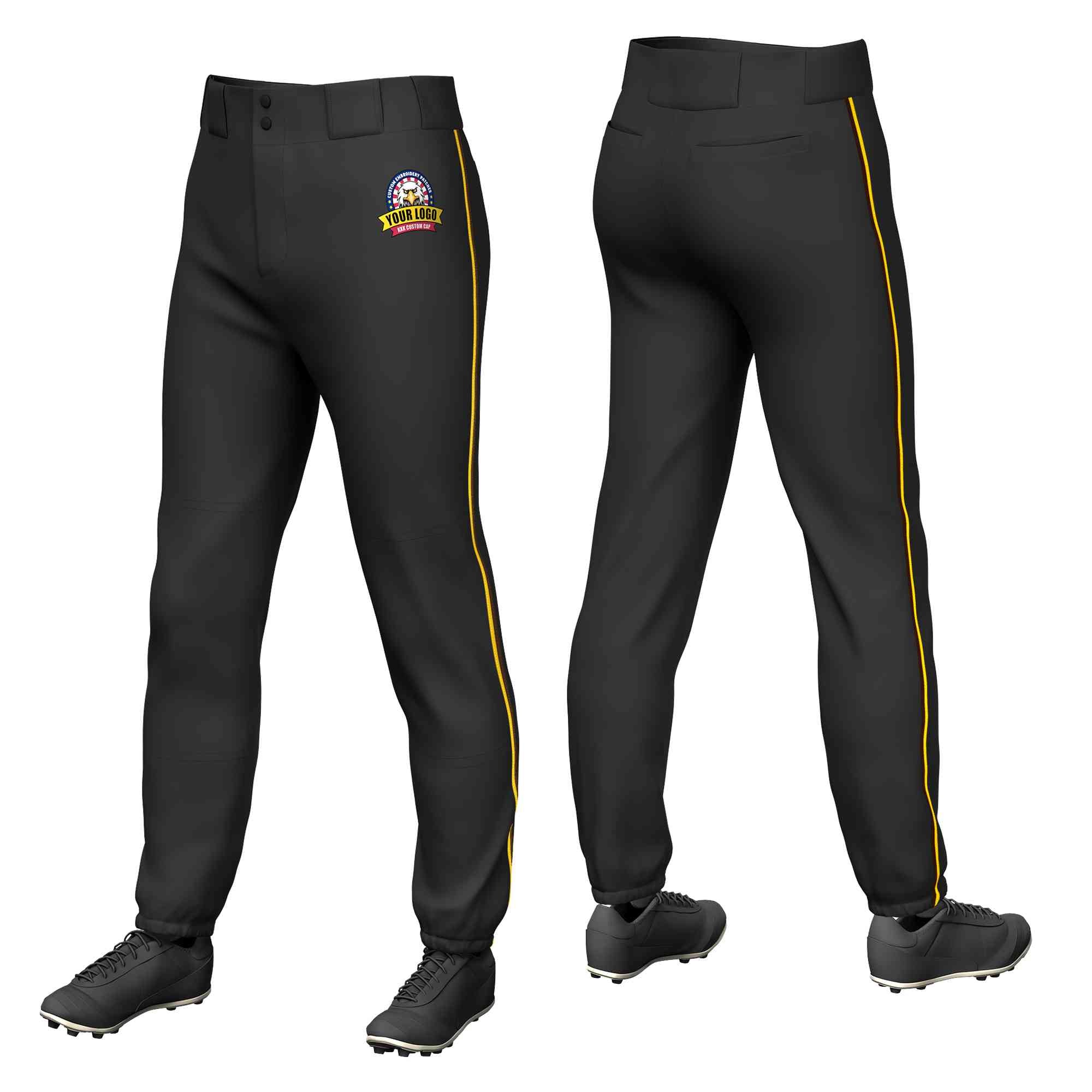 Custom Black Gold-Brown Classic Fit Stretch Practice Pull-up Baseball Pants