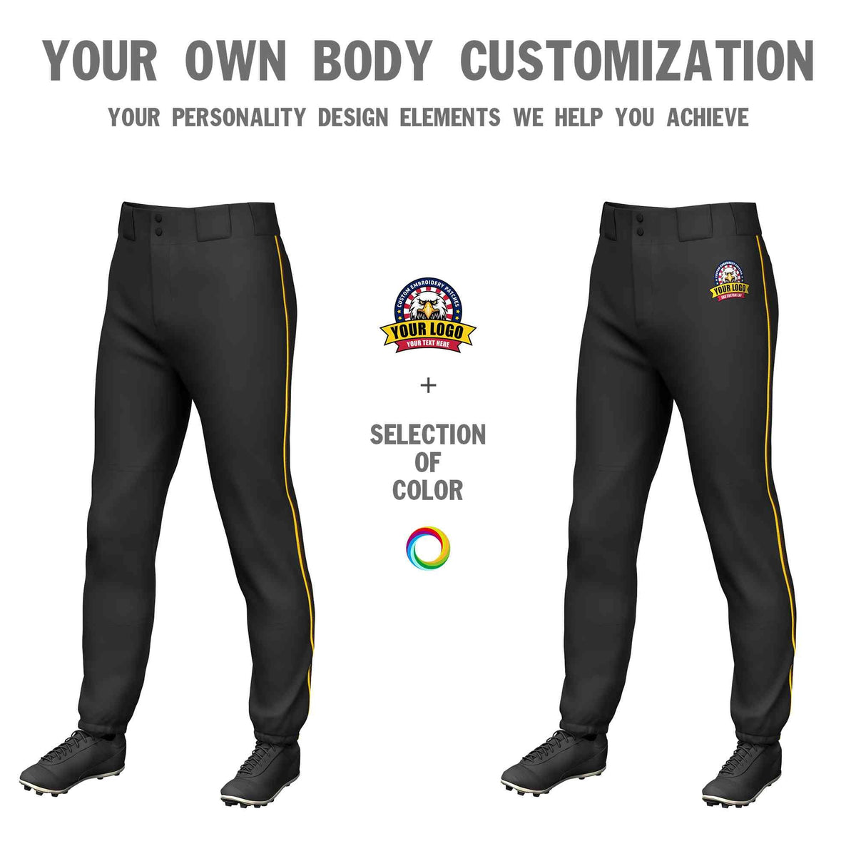 Custom Black Gold-Brown Classic Fit Stretch Practice Pull-up Baseball Pants