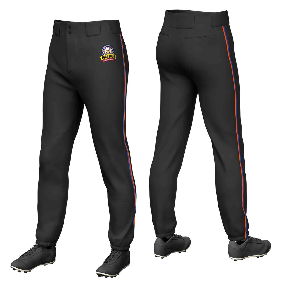 Custom Black Royal-Orange Classic Fit Stretch Practice Pull-up Baseball Pants