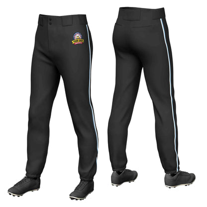 Custom Black Light Blue-White Classic Fit Stretch Practice Pull-up Baseball Pants