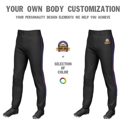 Custom Black Royal Red-Royal Classic Fit Stretch Practice Pull-up Baseball Pants