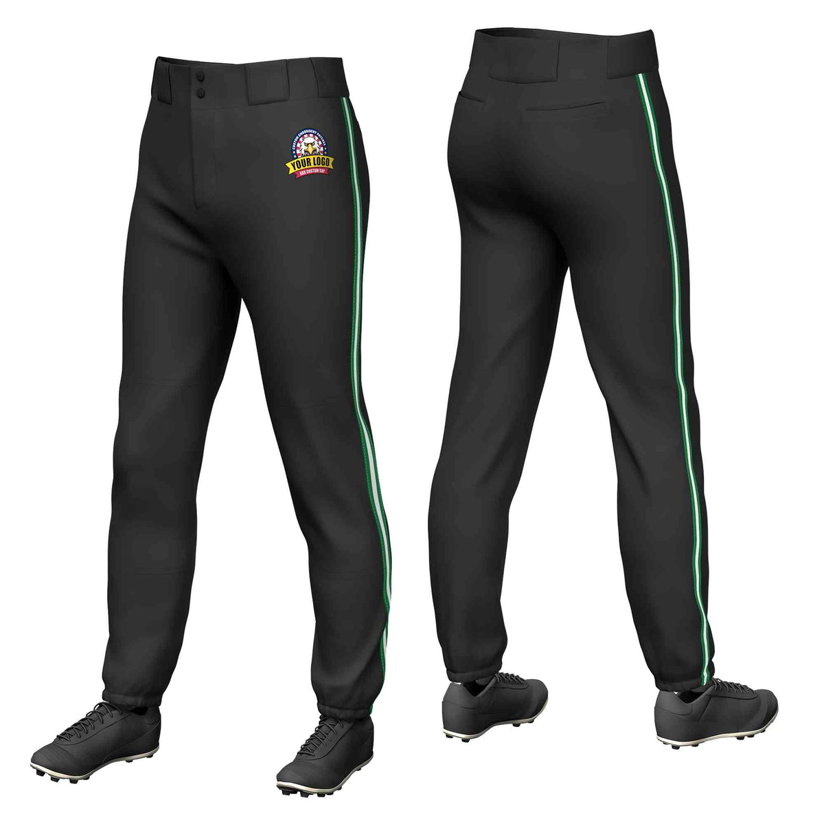 Custom Black Kelly Green White-Kelly Green Classic Fit Stretch Practice Pull-up Baseball Pants