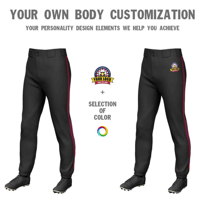 Custom Black Red Royal-Red Classic Fit Stretch Practice Pull-up Baseball Pants