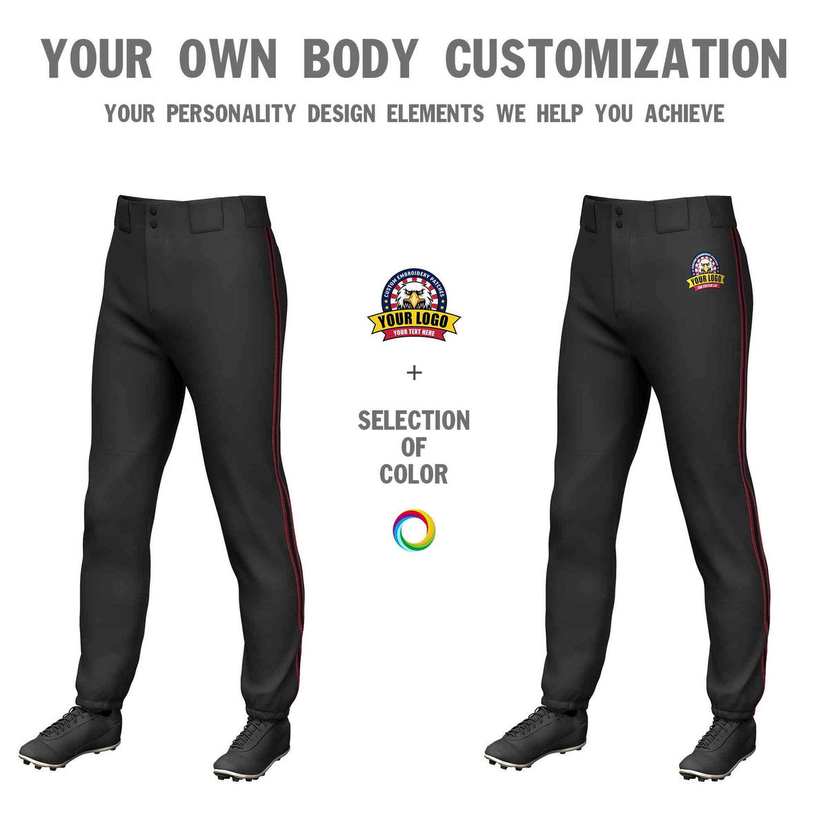 Custom Black Crimson Black-Crimson Classic Fit Stretch Practice Pull-up Baseball Pants