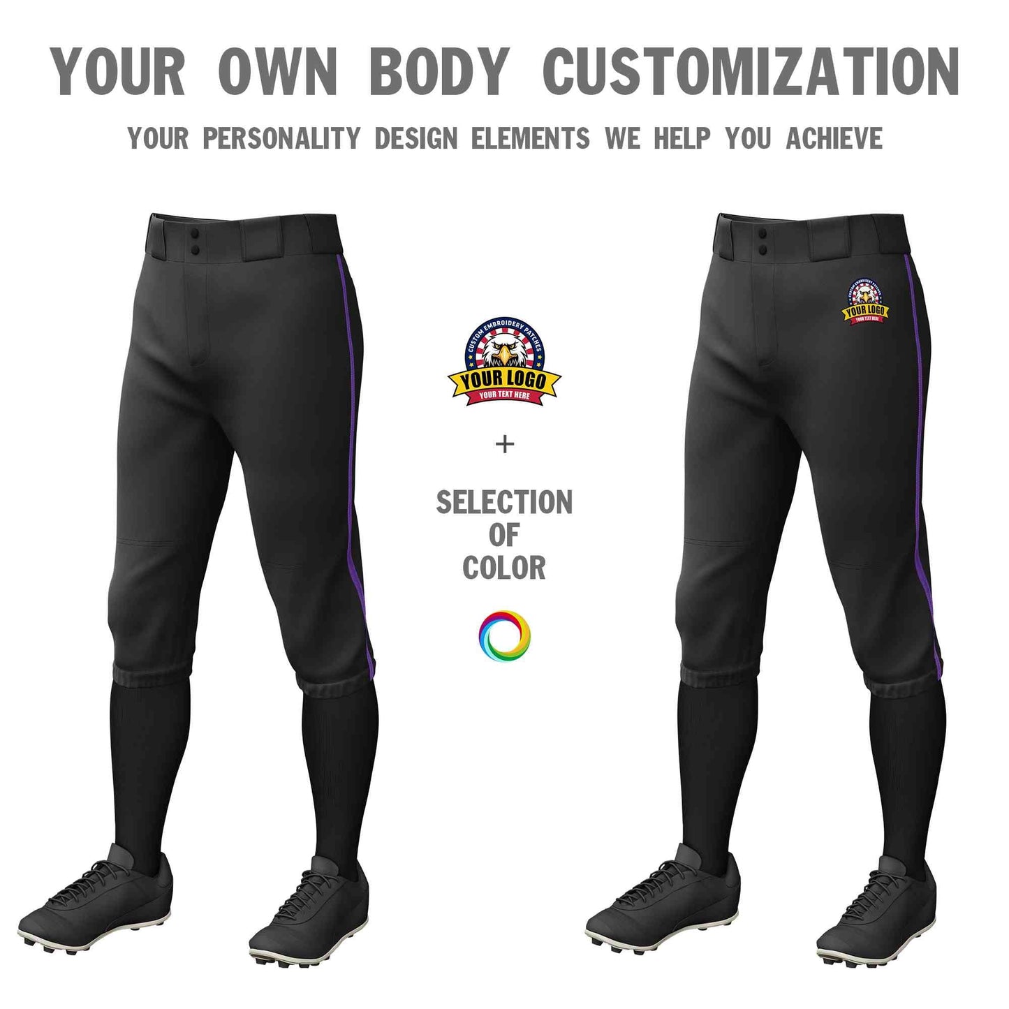 Custom Black Purple Classic Fit Stretch Practice Knickers Baseball Pants