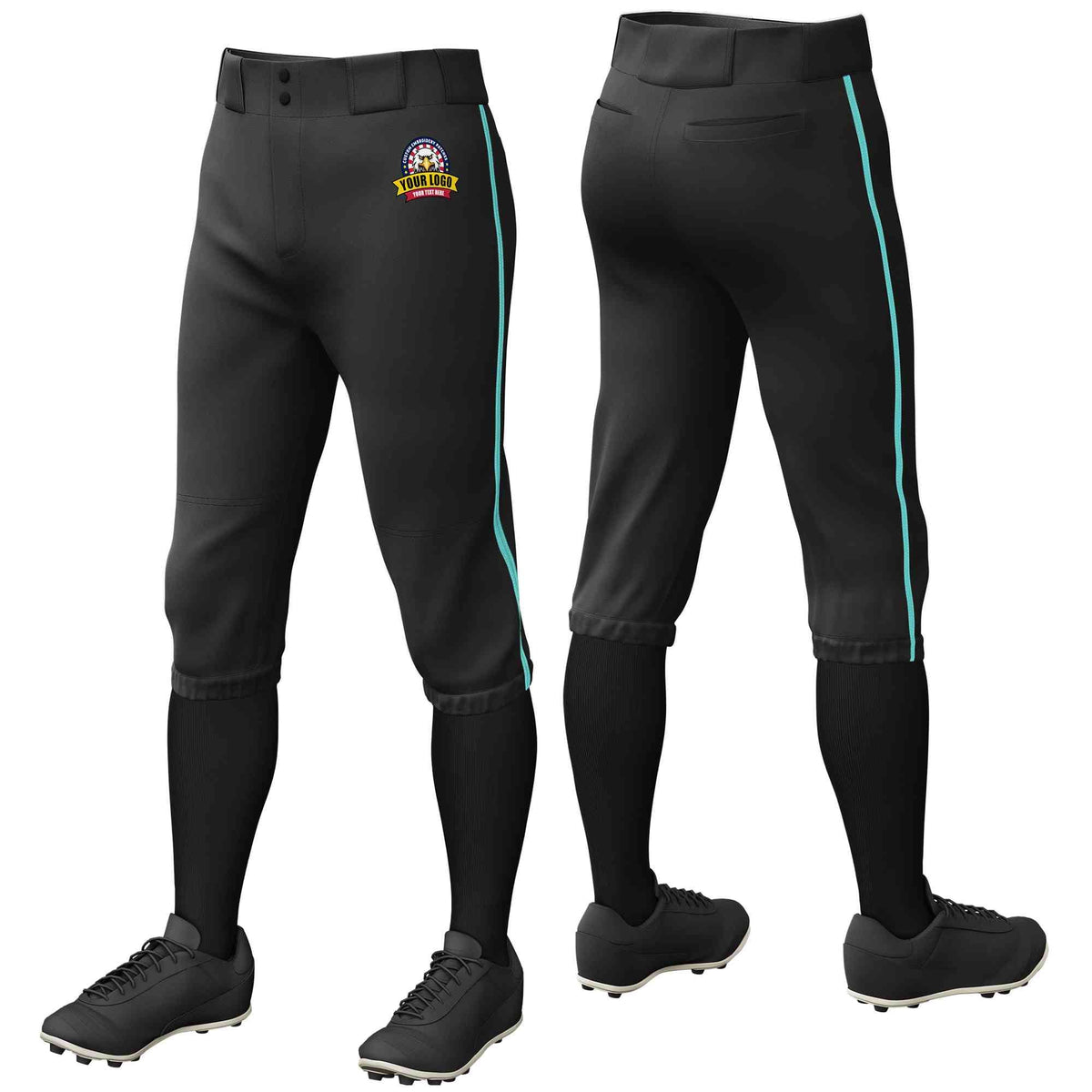 Custom Black Aqua Classic Fit Stretch Practice Knickers Baseball Pants