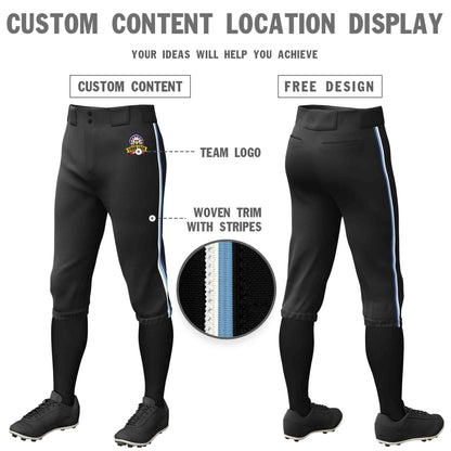 Custom Black White Light Blue-Navy Classic Fit Stretch Practice Knickers Baseball Pants